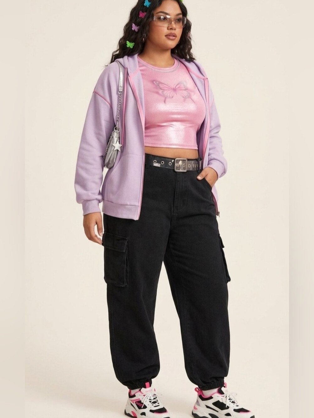SHEIN Black High Waisted Cargo Pants Balloon Style Elastic Hem Size 2X